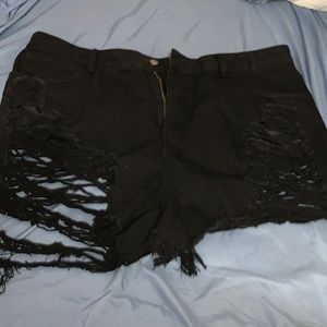 Black cut up shorts